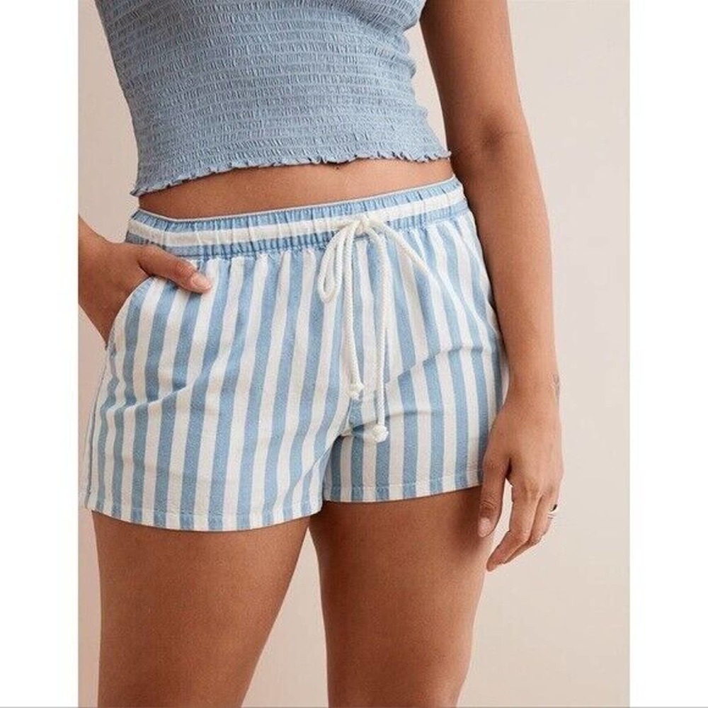 Aerie Striped Chambray Shorts Drawstring Pockets Relaxed Blue Size XS